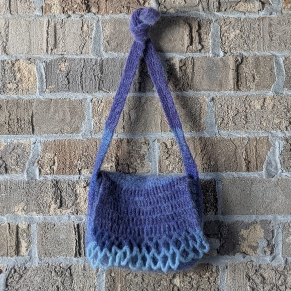 Handmade Handbags - Handknit Boho Crossbody Bag Saddle Bag Lavender Lilac Sky Blue Wool